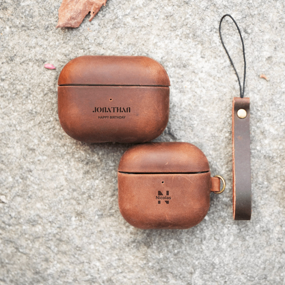 Personalized AirPods Pro 3 / Pro 2 & AirPods 4 Genuine Leather Case - Rugged, Engraved & Vintage image 1